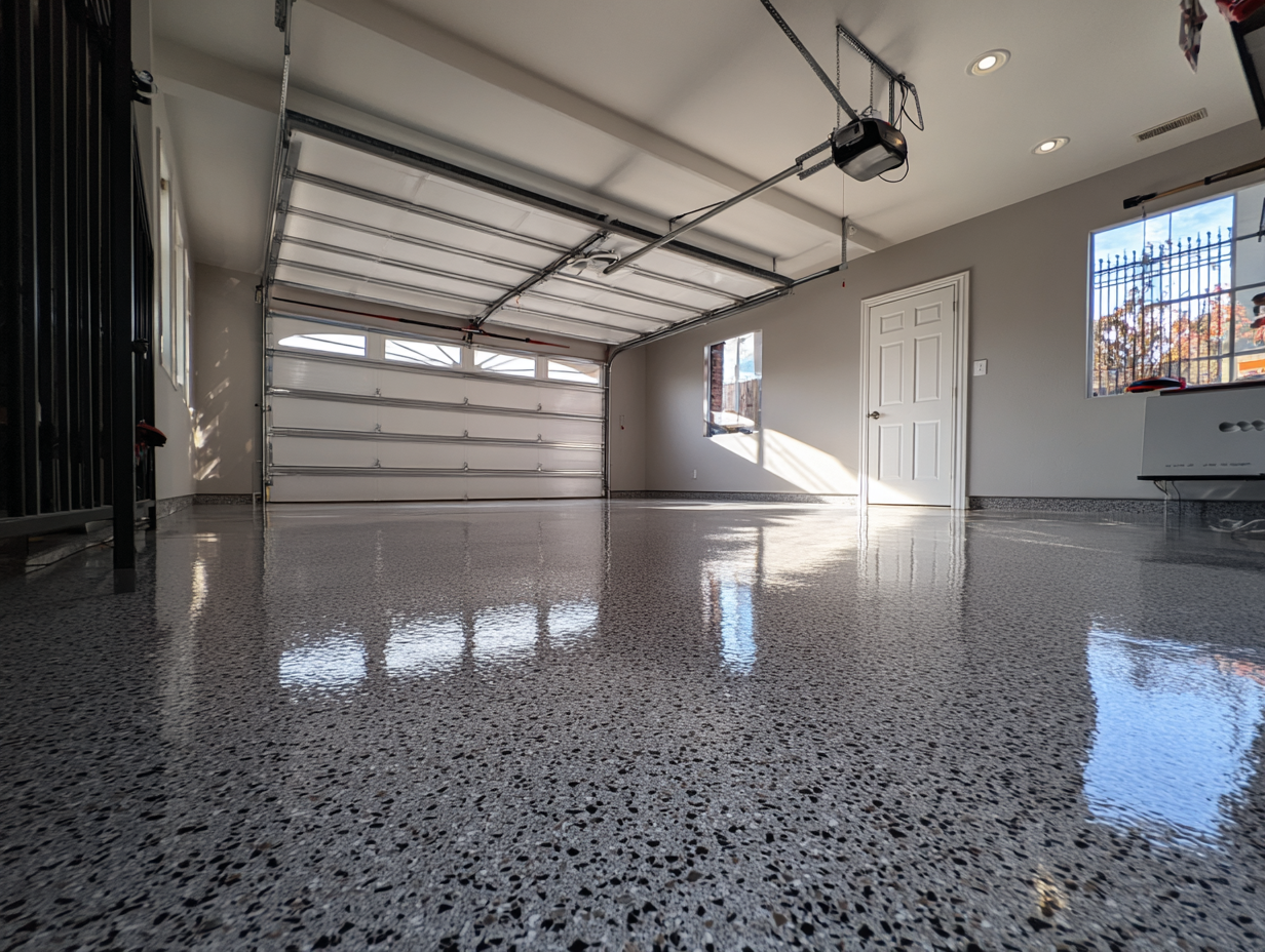 Beautiful epoxy garage floor after coating